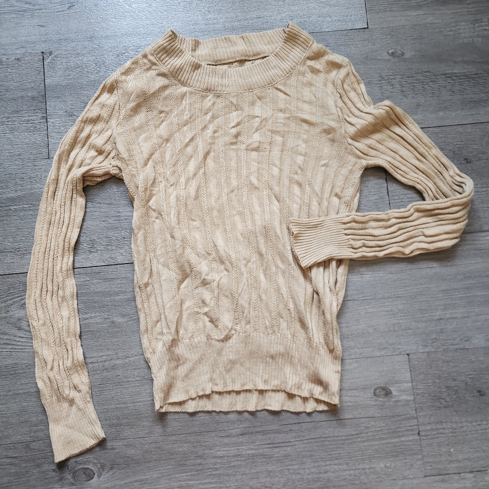 Vintage 70s Women’s Brown Knit Crew Neck Long Sleeve Pullover Sweater Size Small